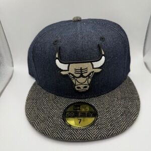 New Era 59FIFTY Chicago Bulls Denim & Tweed Rare Fitted Hat Size 7